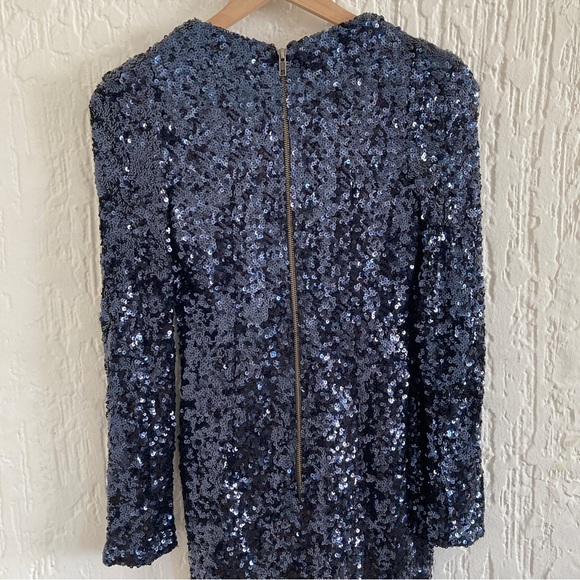 French Connection Blue Sequins Long Sleeve Mini Dress Size 6 - Picture 6 of 7